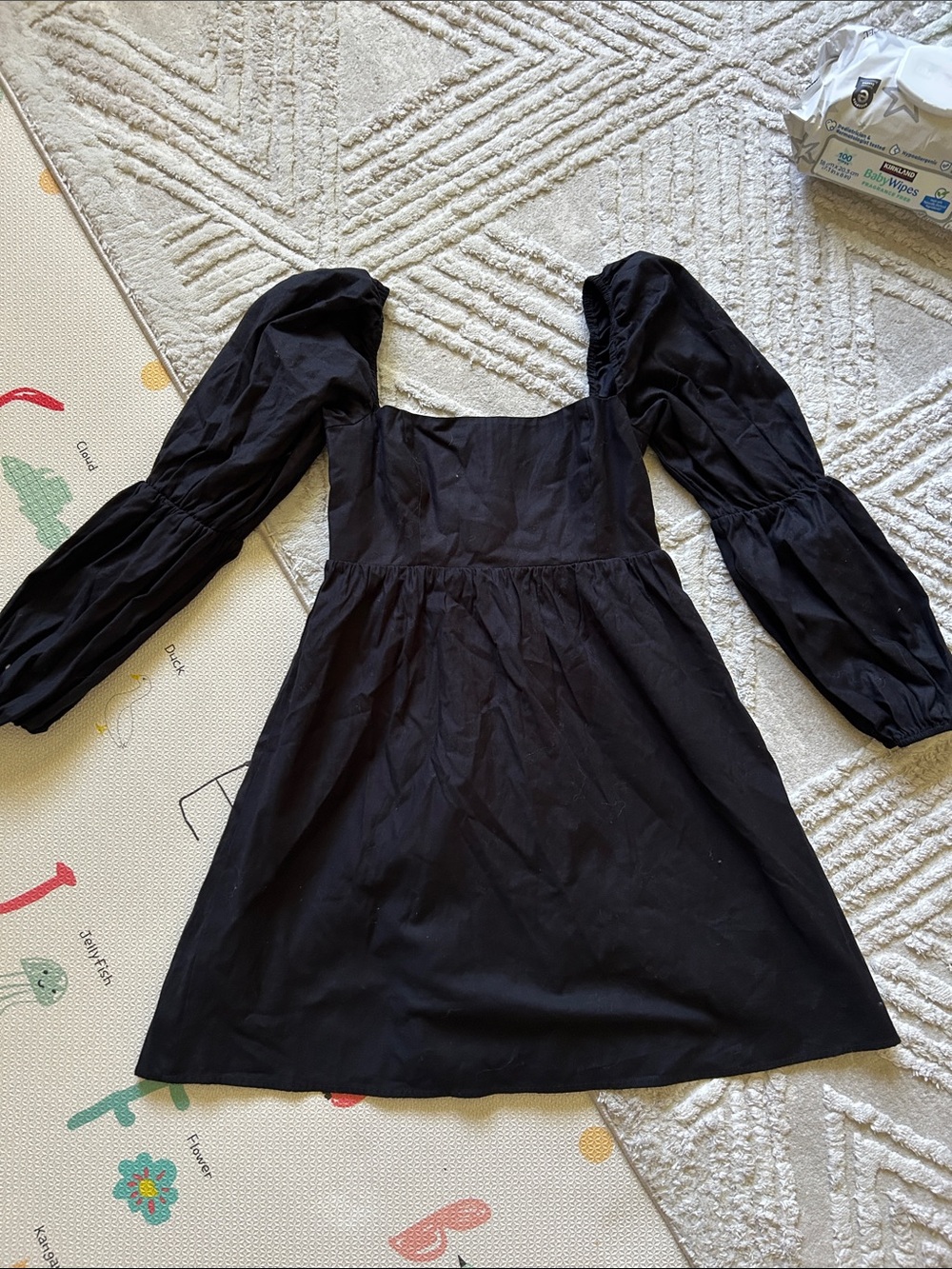 Reformation Black Puff Sleeve Square Neck Mini Dress